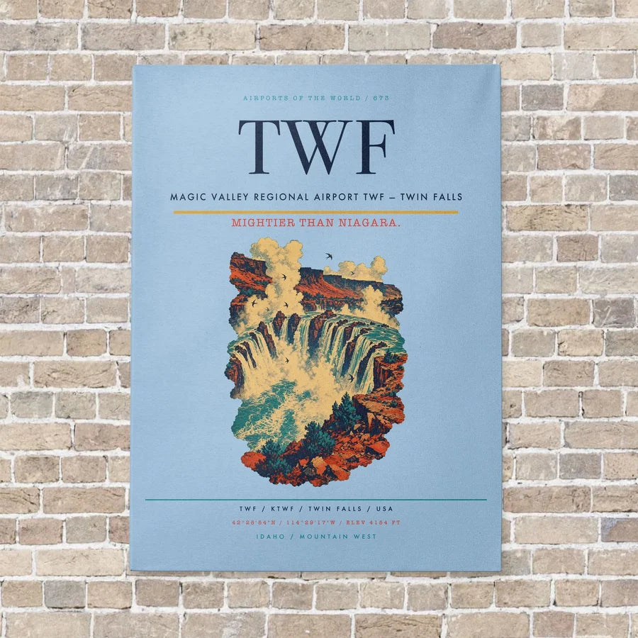 Magic Valley Regional Airport TWF — Twin Falls vertical canvas print - no frame - light blue background