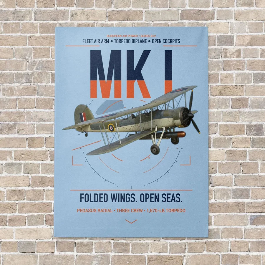 Fairey Swordfish Mk I vertical canvas print - no frame - light blue background