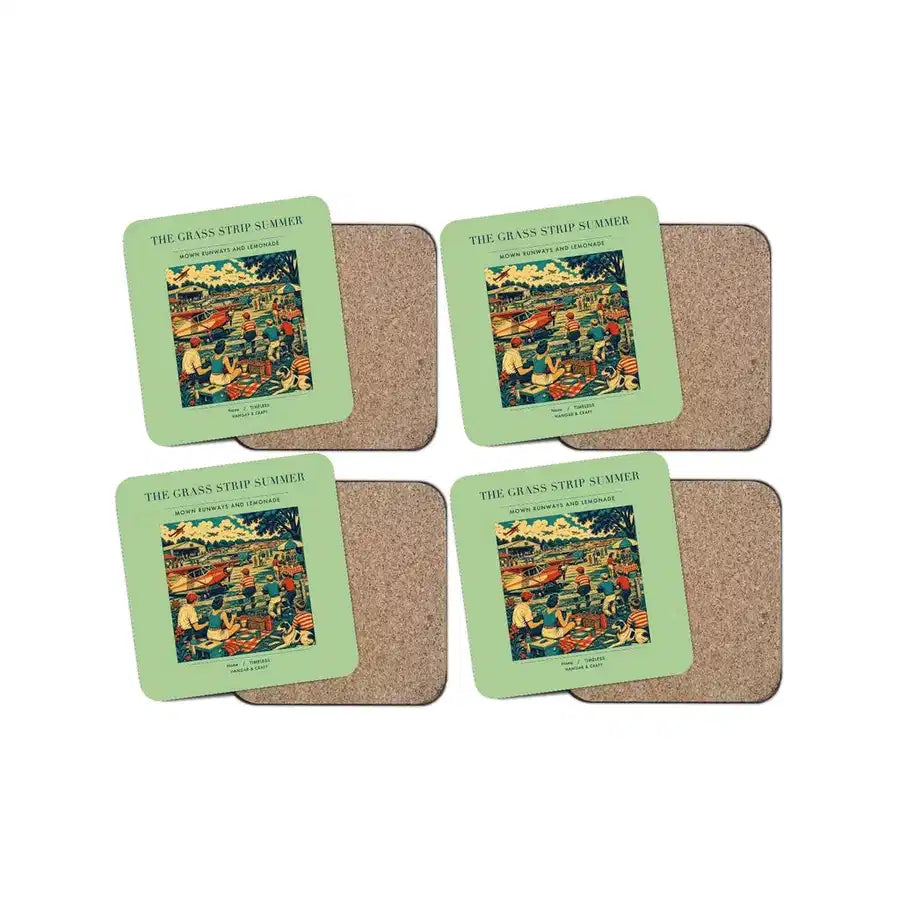 The Grass Strip Summer - Designed Coasters design on light green 4-pieces-set