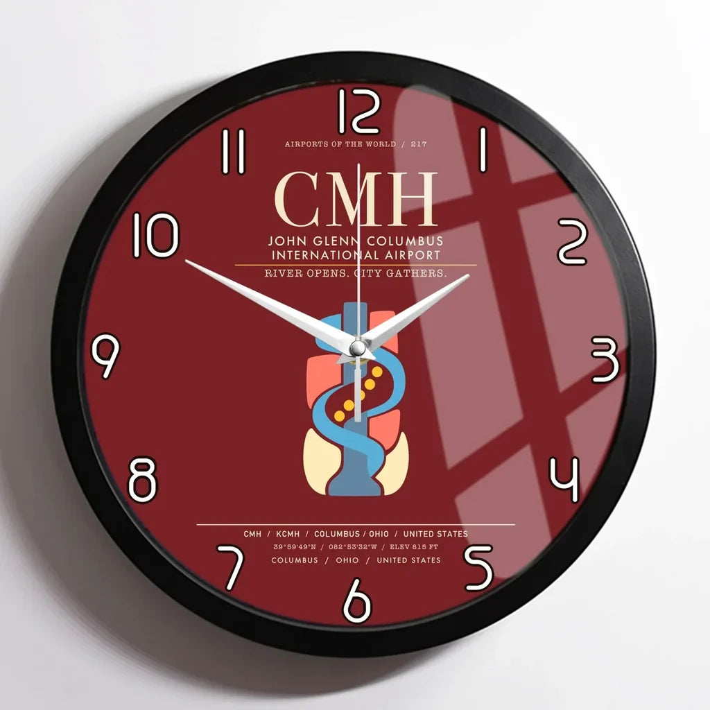 John Glenn Columbus International Airport CMH Wall-Clock Framed - Dark Red