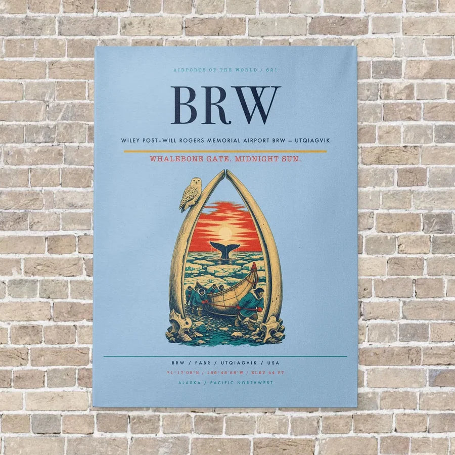 Wiley Post–Will Rogers Memorial Airport BRW — Utqiagvik vertical canvas print - no frame - light blue background