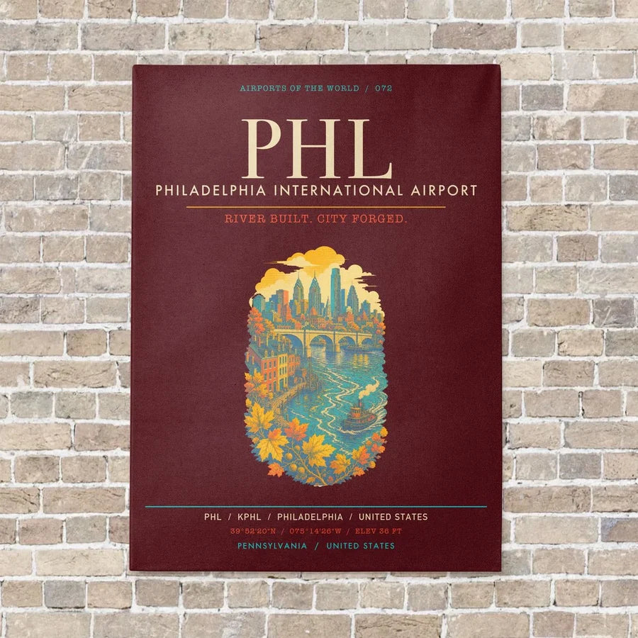 Philadelphia International Airport PHL - Canvas Framed - Dark Red