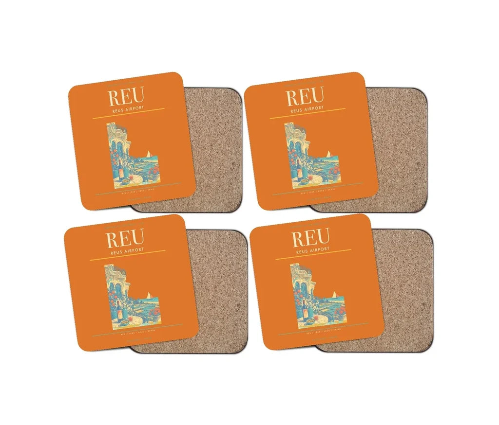 Reus Airport (REU) design on orange 4 pieces set coaster