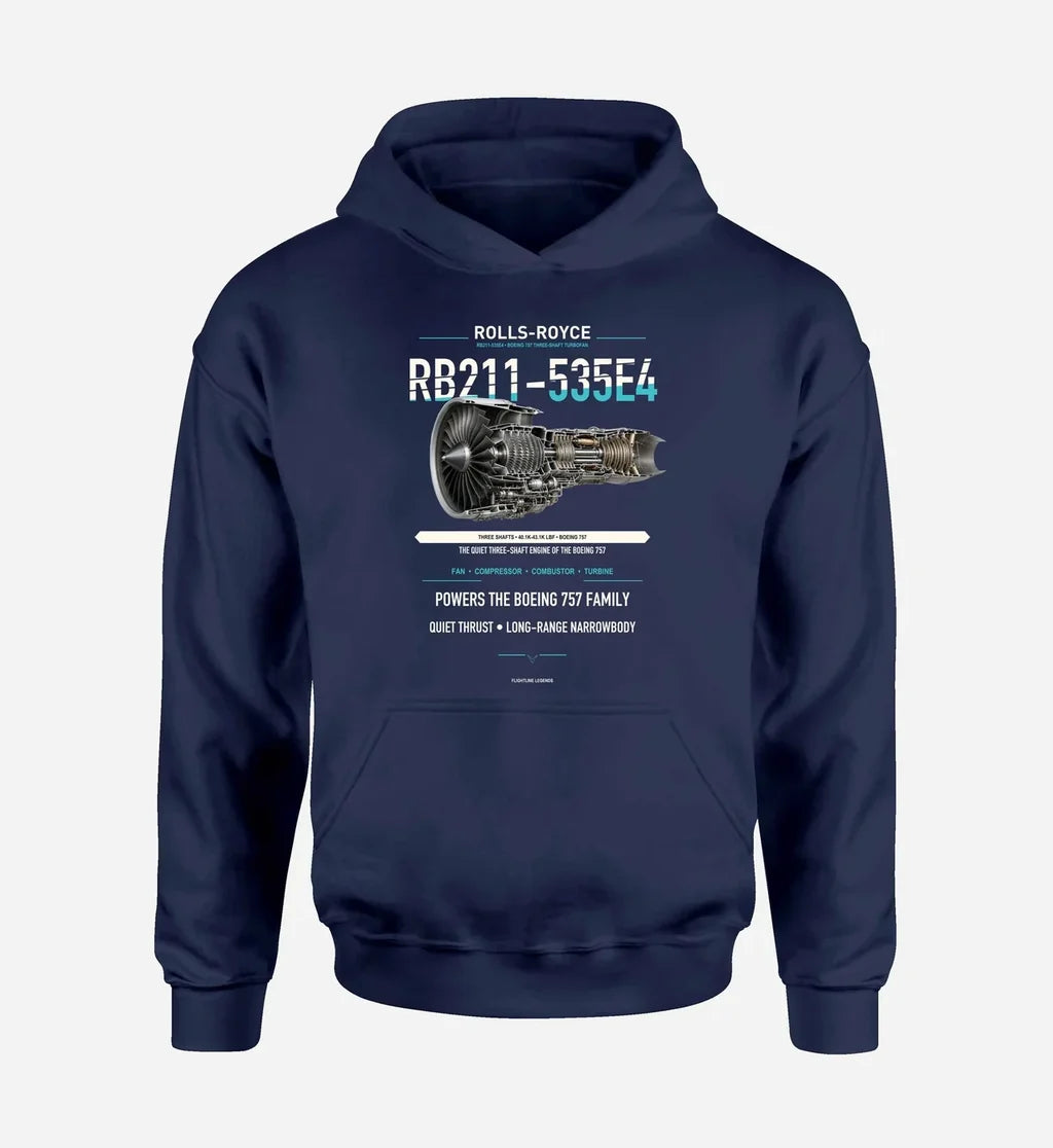 RB211-535E4 design on navy blue hoodie single side