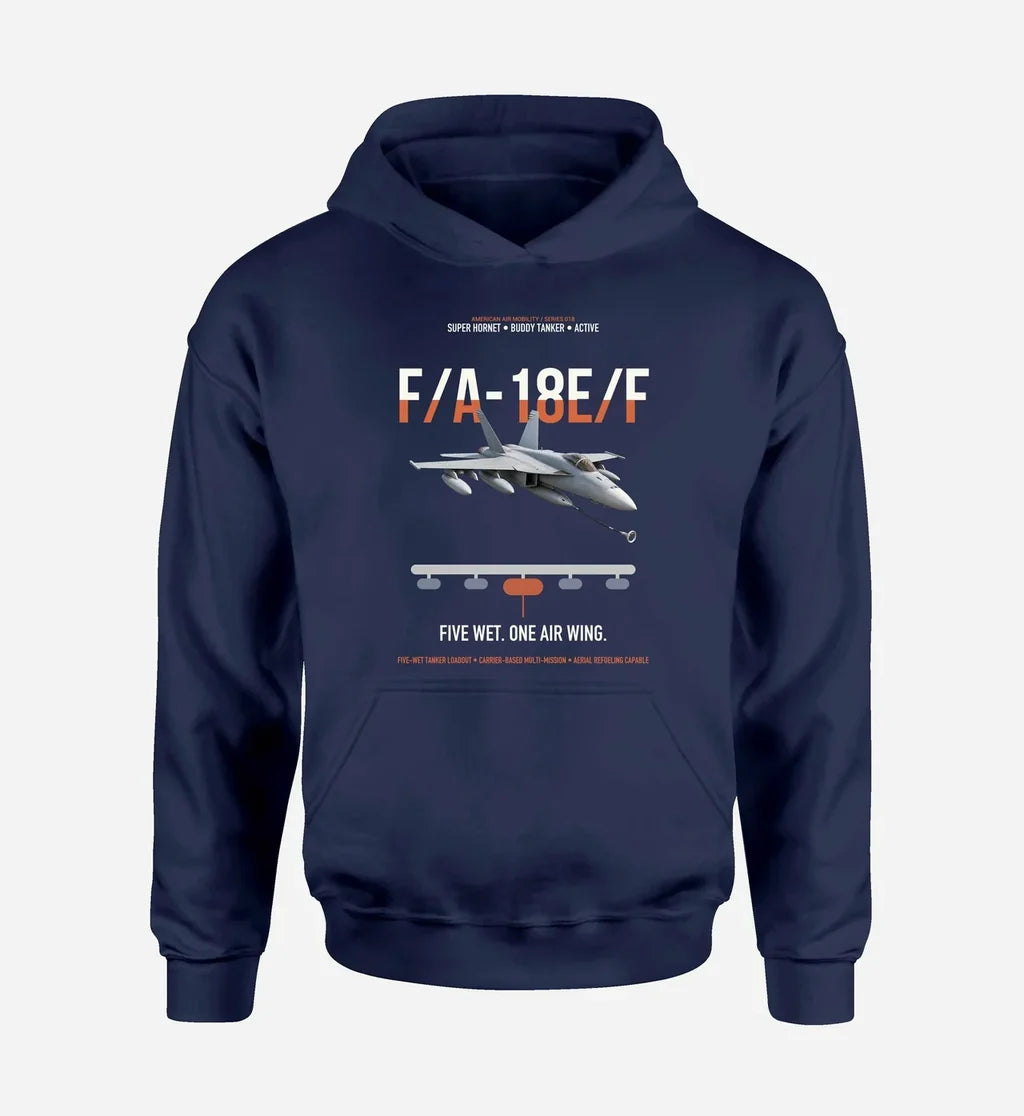 F A-18E F Buddy Tanker design on navy blue double-side hoodie, single-side print