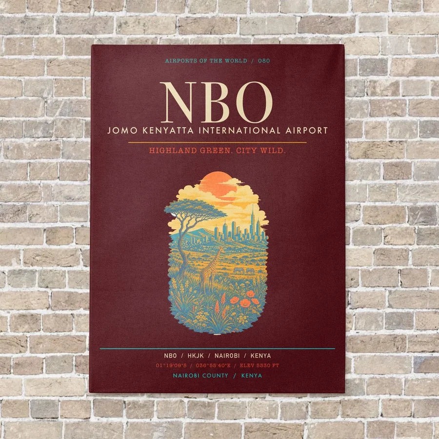 Jomo Kenyatta International Airport Nairobi NBO - Canvas Framed - Dark Red