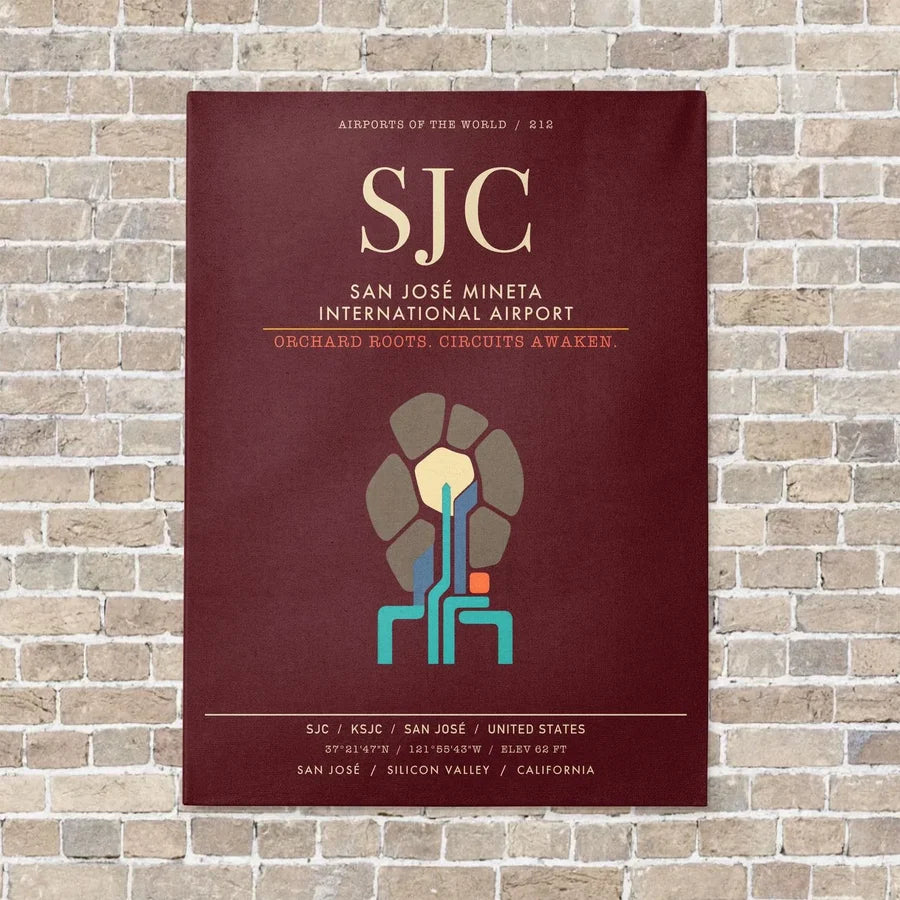 San Jose Mineta International Airport SJC - Canvas Framed - Dark Red