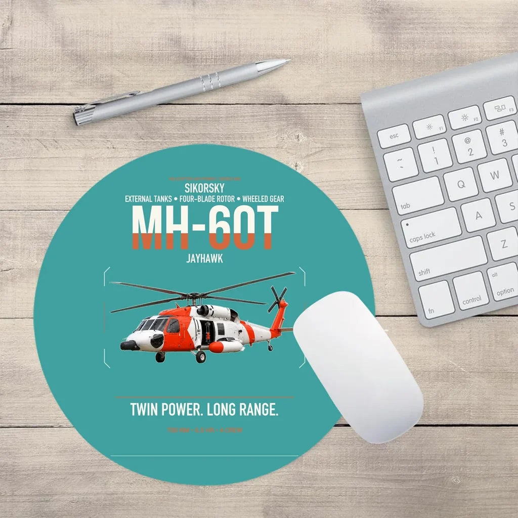 Sikorsky MH-60T Jayhawk design on turquoise round mouse pad
