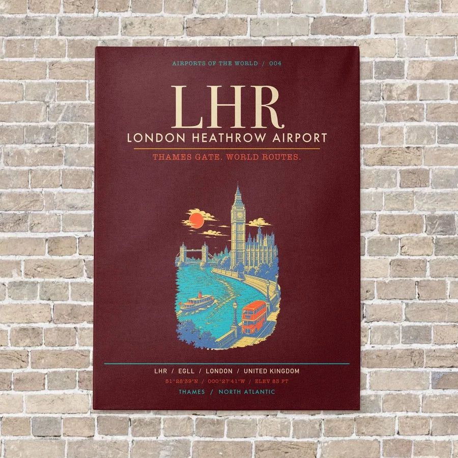 London Heathrow Airport LHR - Canvas Framed - Dark Red