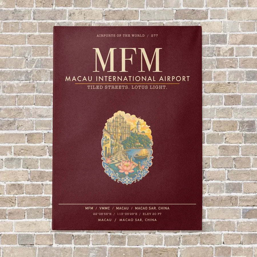 Macau International Airport MFM - Canvas Framed - Dark Red