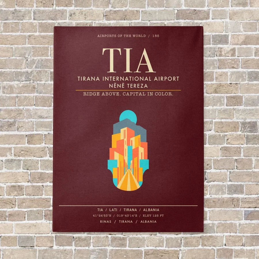 Tirana International Airport Nene Tereza TIA - Canvas Framed - Dark Red