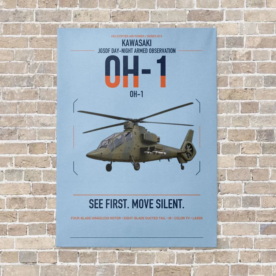 Kawasaki OH-1 vertical canvas print - no frame - light blue background