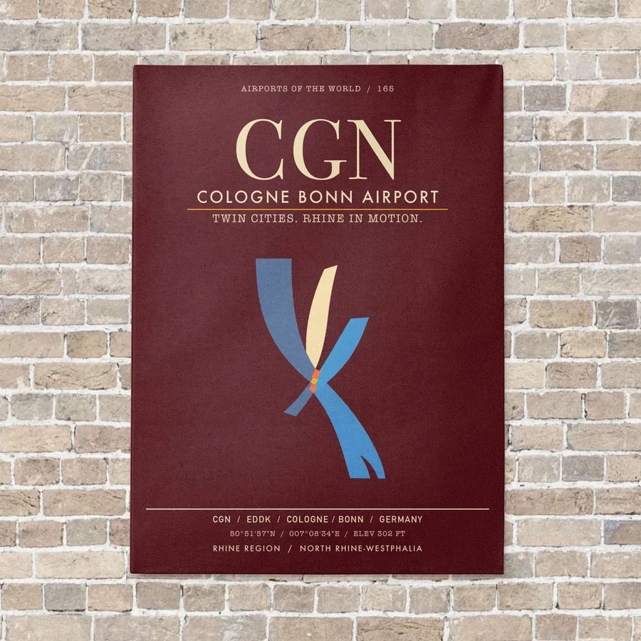 Cologne Bonn Airport CGN - Canvas Framed - Dark Red