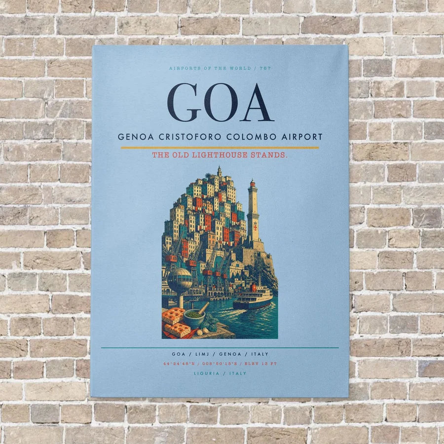 Genoa Cristoforo Colombo Airport GOA vertical canvas print - no frame - light blue background