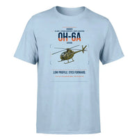 Thumbnail for Hughes OH-6A Cayuse design on light blue t-shirt, single-side print