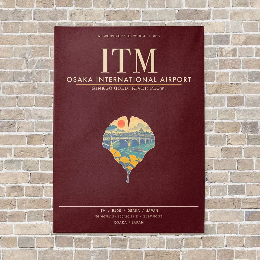 Osaka International Airport ITM - Canvas Framed - Dark Red