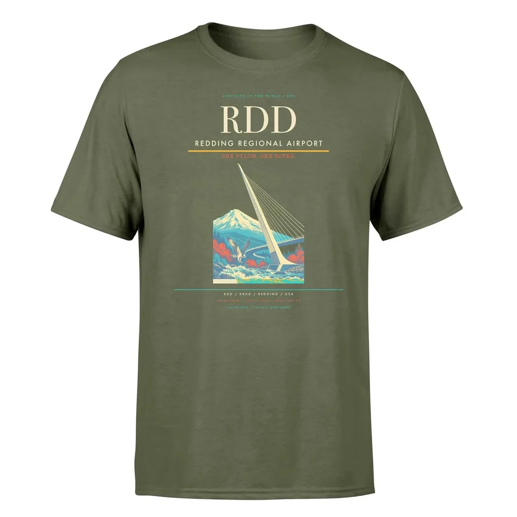 Redding Regional Airport (RDD) T-Shirt single-side front print in Green Army | redding-regional-airport-rdd-double-side-t-shirt