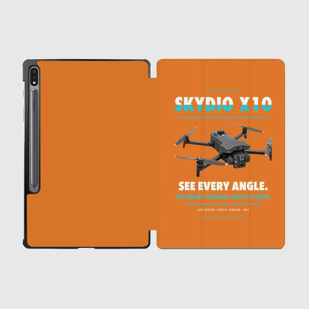 Skydio X10 design on orange samsung tablet tablet case