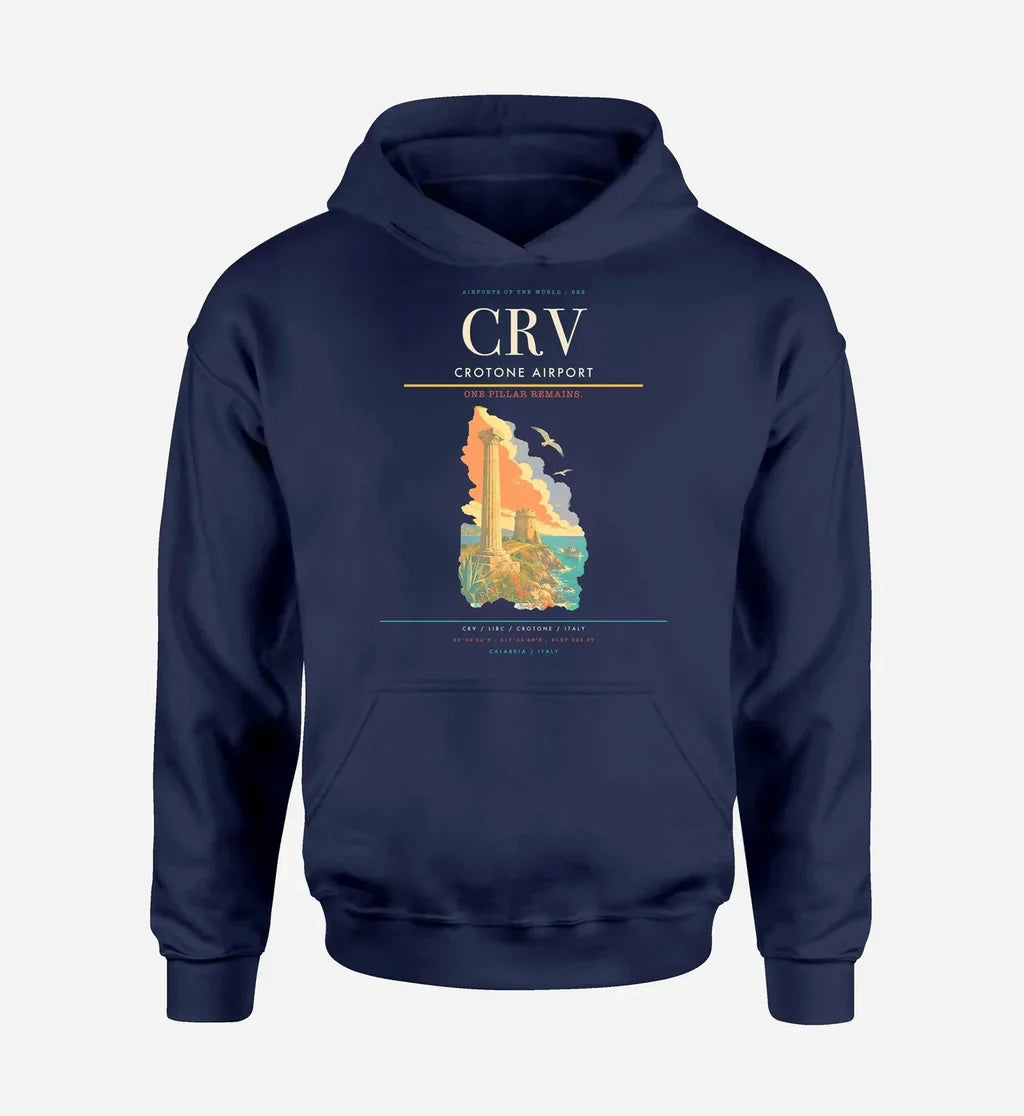 Crotone Airport (CRV) design on navy blue hoodie single-side print