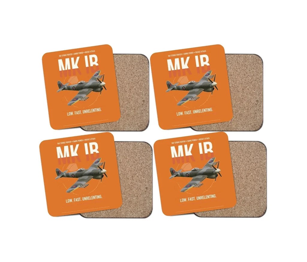 Hawker Typhoon Mk IB design on orange 4 pieces set coaster