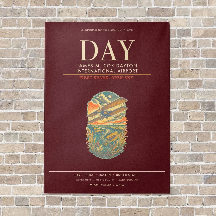 James M. Cox Dayton International Airport DAY - Canvas Framed - Dark Red