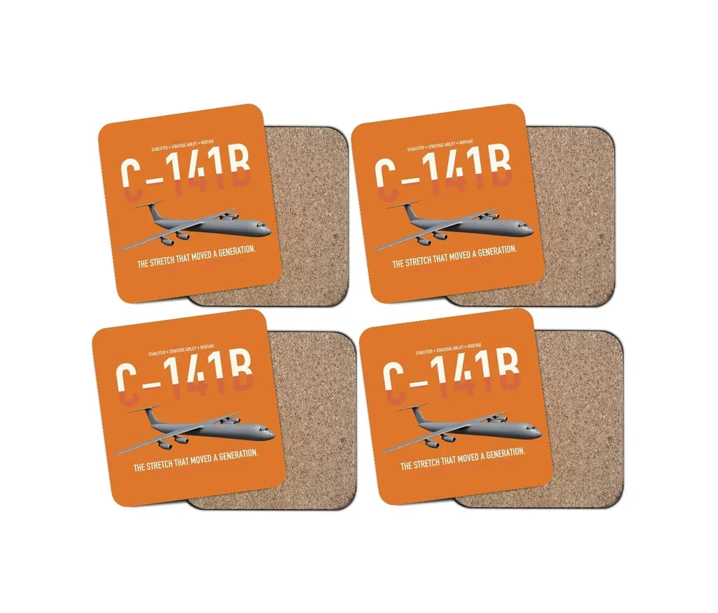 C-141B Starlifter design on orange 4 pieces set coaster