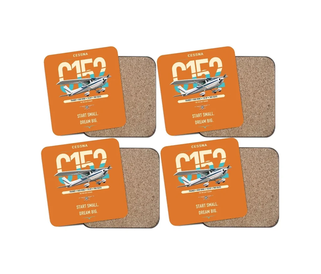 Cessna 152 design on orange 4 pieces set coaster