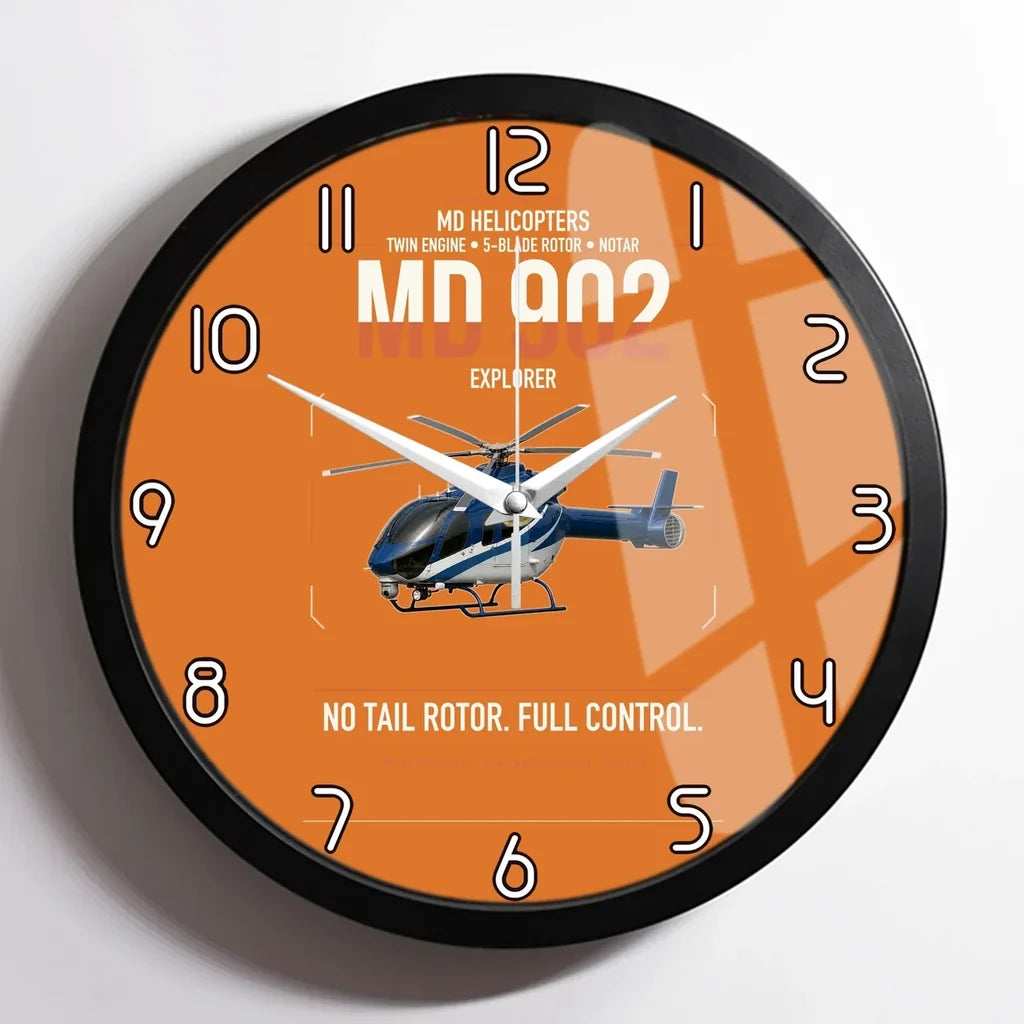 MD Helicopters MD 902 Explorer design on orange framed wall clock