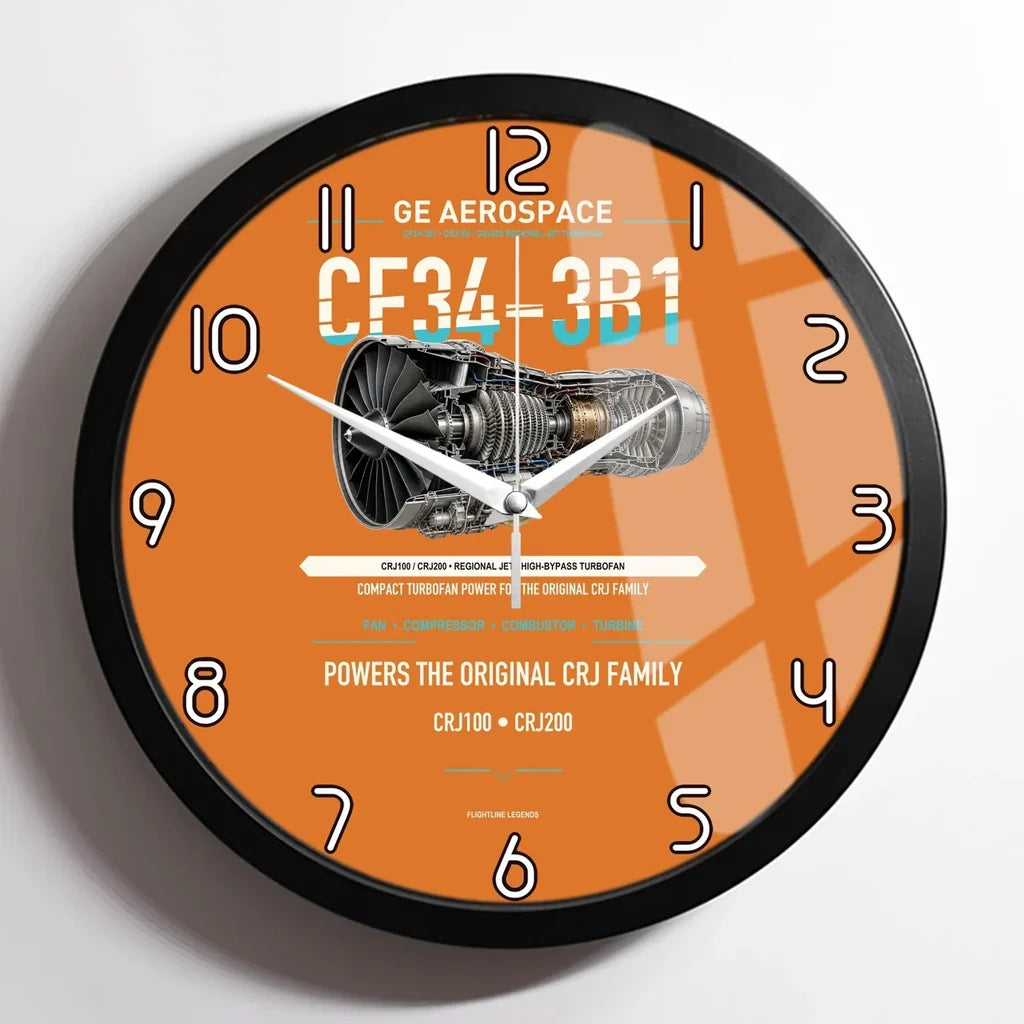 CF34-3B1 design on orange framed wall clock