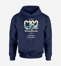 Thumbnail for Cessna 182 Skylane design on navy blue double-side hoodie, single-side print