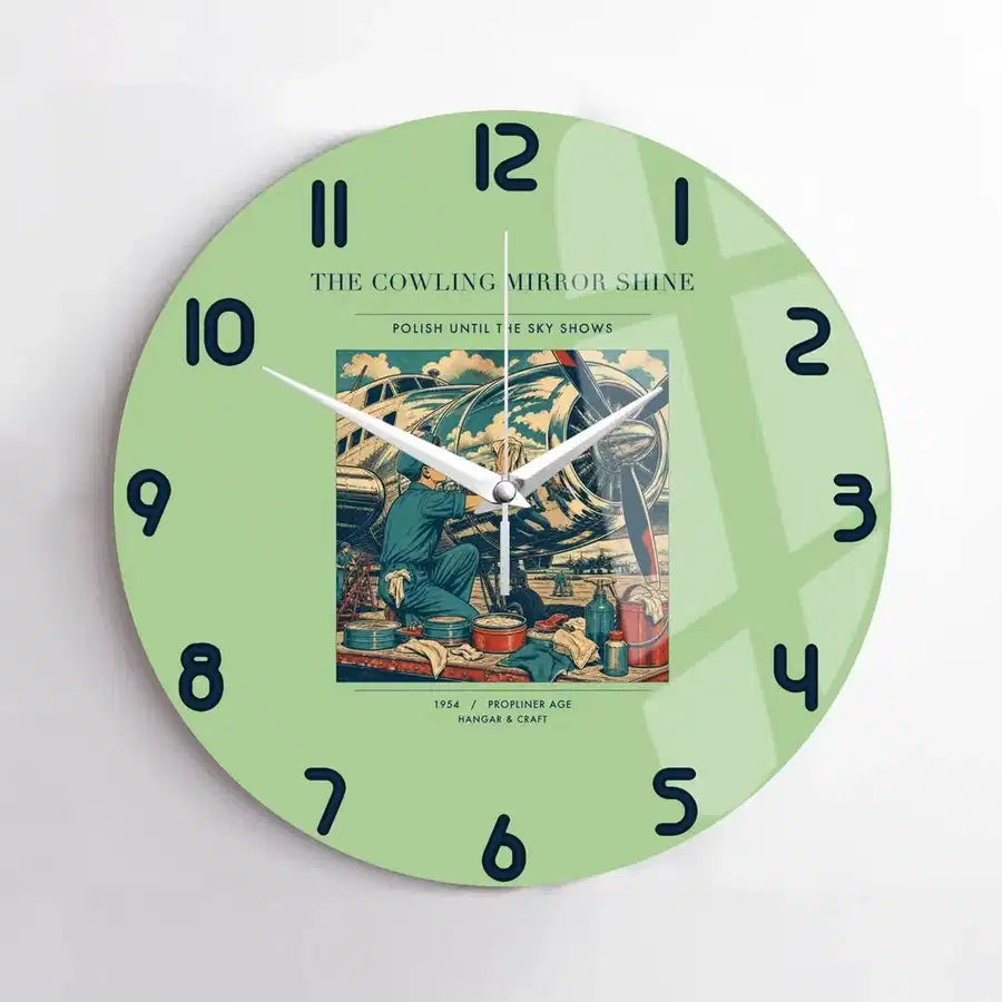 VINTAGE G4262 - The Cowling Mirror Shine - Designed Wall Clocks design on lightgreen no-frame