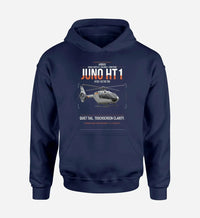 Thumbnail for Airbus H135 Juno HT1 design on navy blue double-side hoodie, single-side print