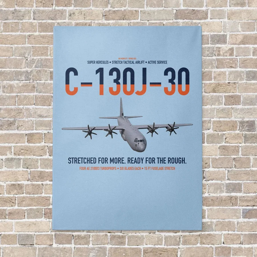 C-130J-30 Super Hercules vertical canvas print - no frame - light blue background