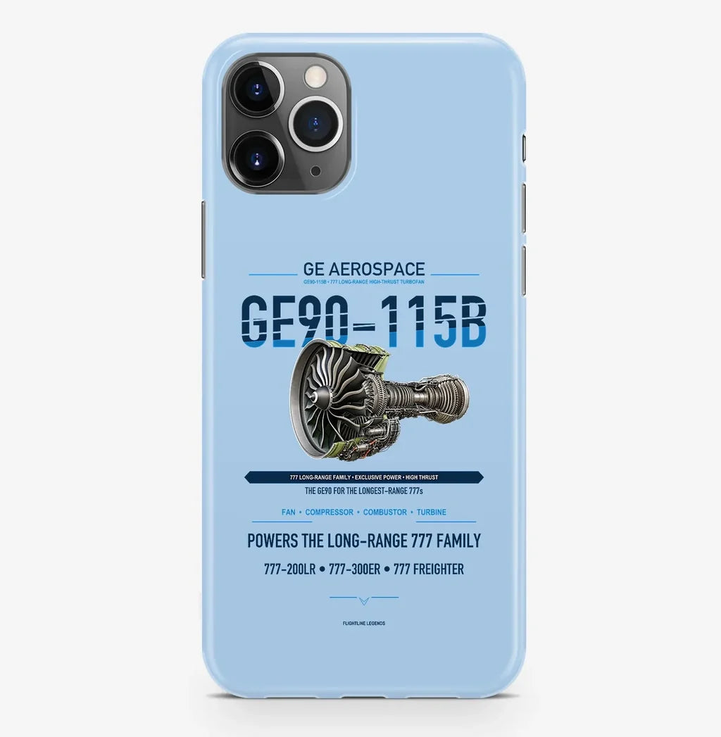 GE90-115B Case ProMax design on light blue iphone case promax