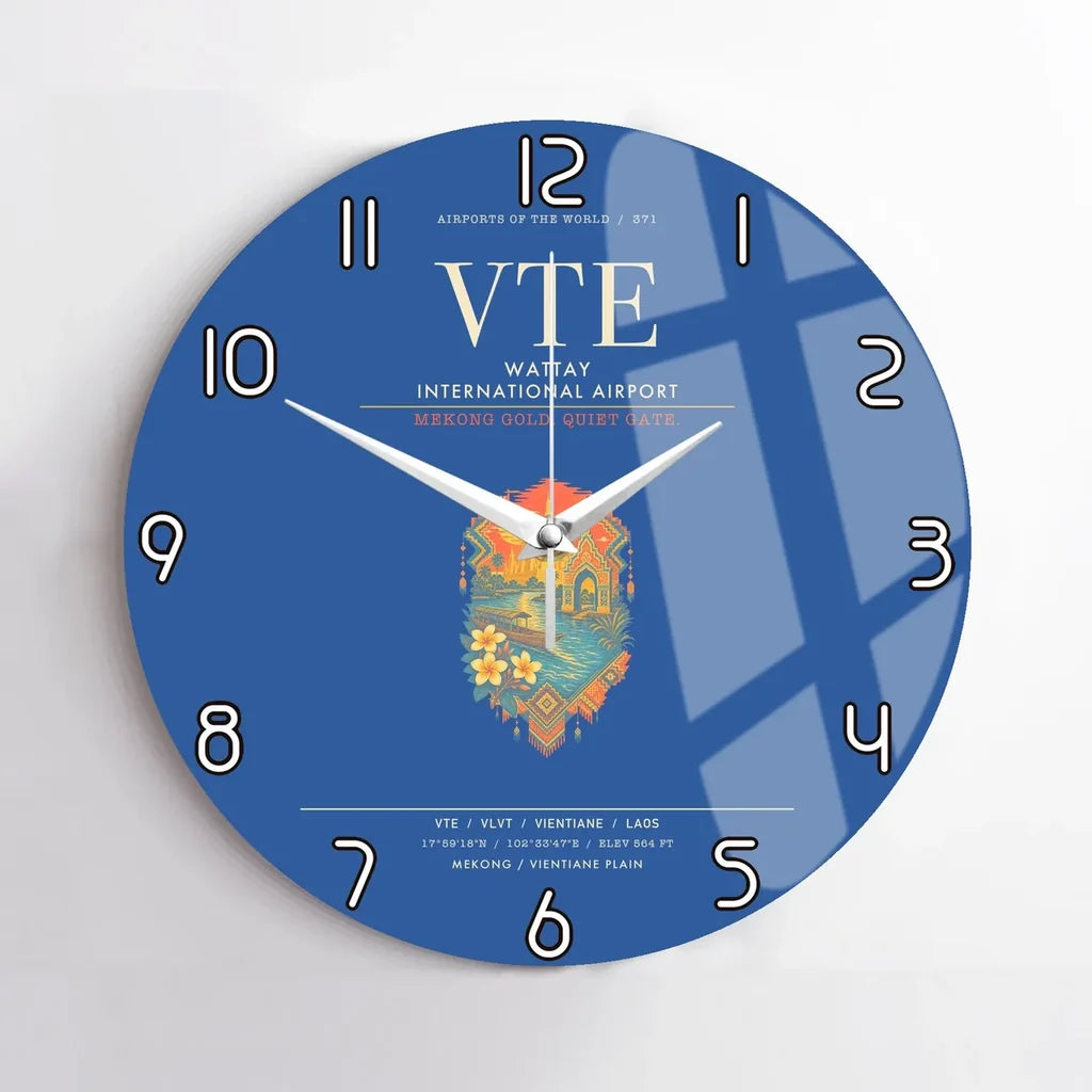 Wattay International Airport Vientiane VTE Wall-Clock No-Frame - Blue