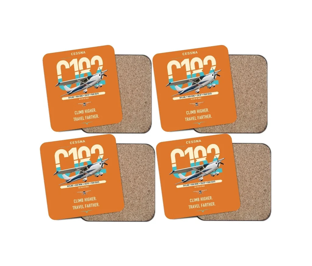 Cessna 182 Skylane design on orange 4 pieces set coaster
