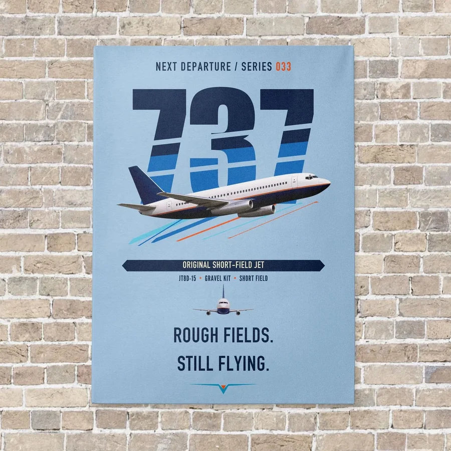 Boeing 737-200 vertical canvas print - no frame - light blue background