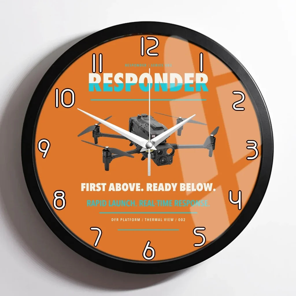 BRINC Responder design on orange framed wall clock