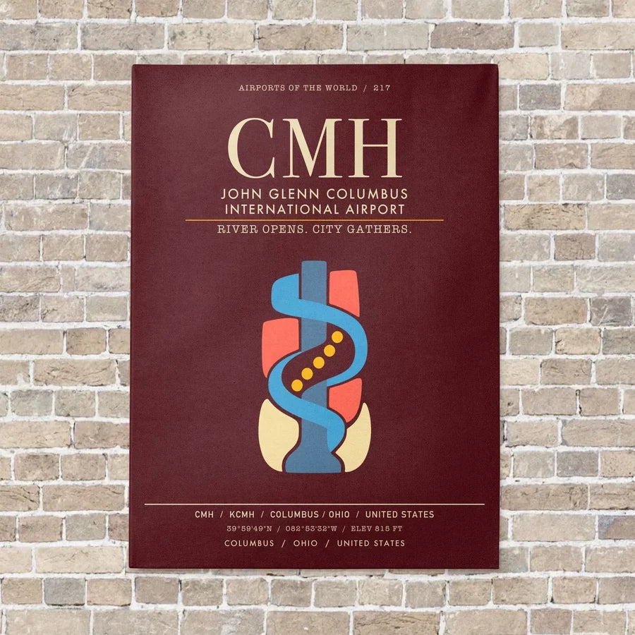 John Glenn Columbus International Airport CMH - Canvas Framed - Dark Red