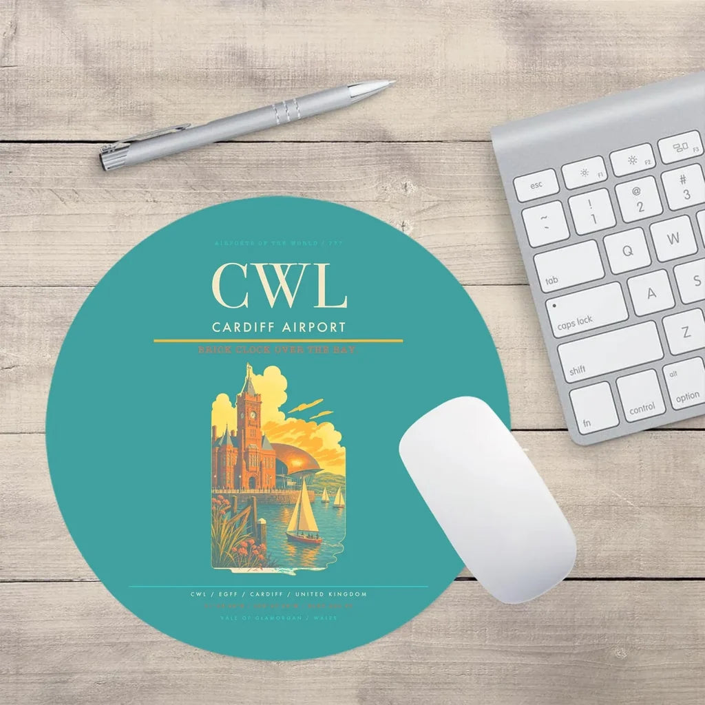 Cardiff Airport (CWL) design on turquoise round mouse pad