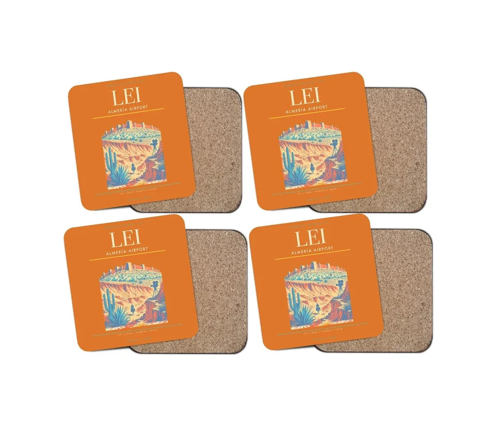 Almería Airport (LEI) design on orange 4 pieces set coaster