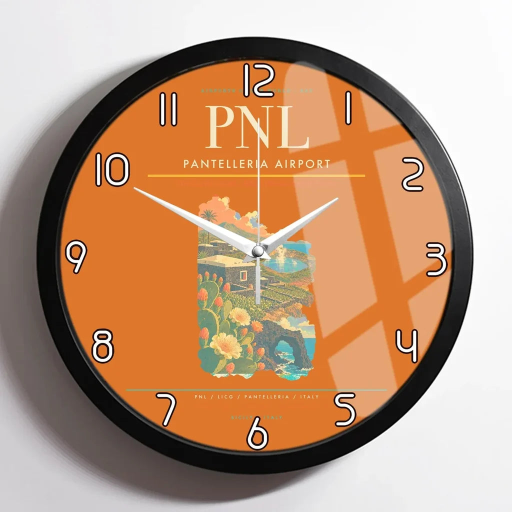 Pantelleria Airport (PNL) design on orange framed wall clock