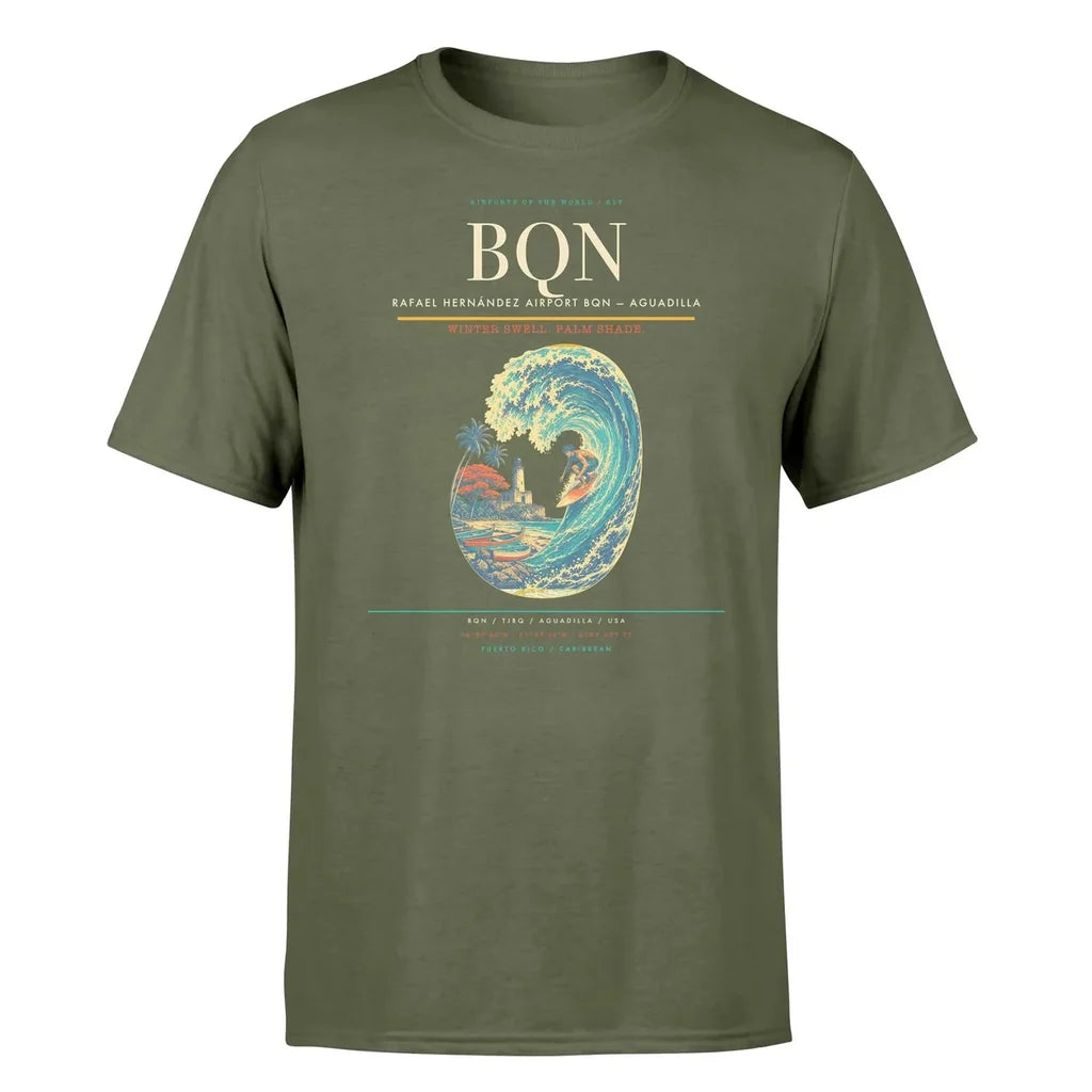 Rafael Hernández Airport (BQN) T-Shirt single-side front print in Green Army | rafael-hernández-airport-bqn-double-side-t-shirt