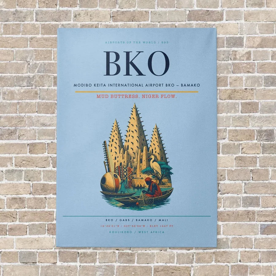 Modibo Keita International Airport BKO — Bamako vertical canvas print - no frame - light blue background