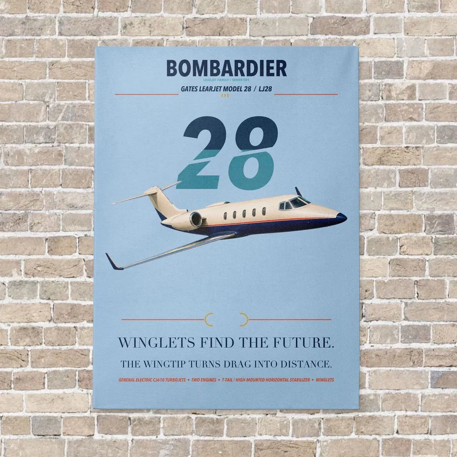 Bombardier Learjet 28 vertical canvas print - no frame - light blue background
