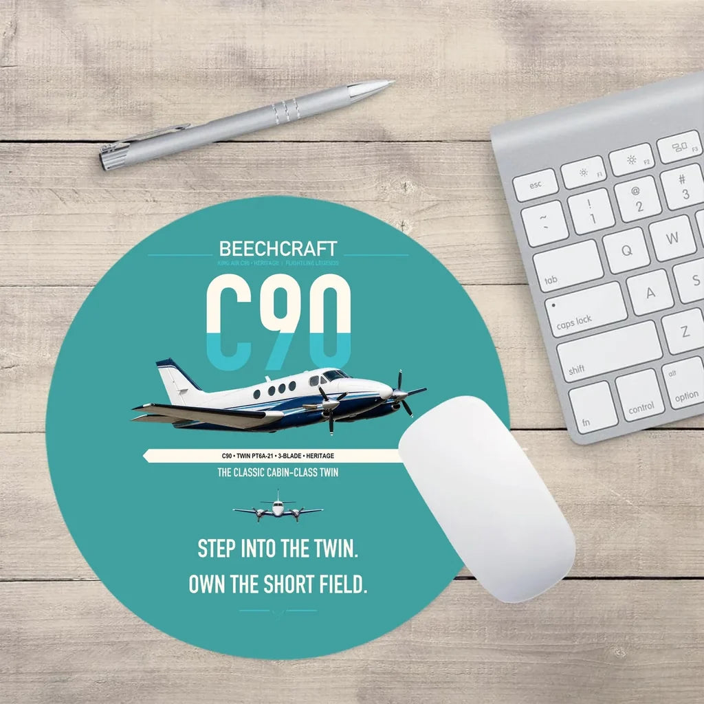 Beechcraft King Air C90 design on turquoise round mouse pad