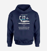 Thumbnail for Cessna Citation CJ2+ design on navy blue double-side hoodie, single-side print