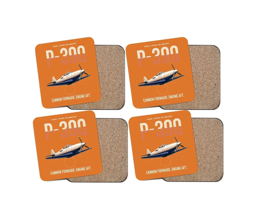 P-39Q Airacobra design on orange 4 pieces set coaster