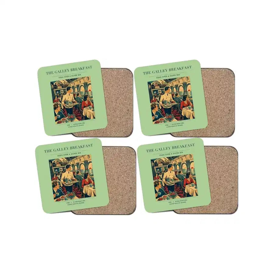 The Galley Breakfast - Designed Coasters design on light green 4-pieces-set