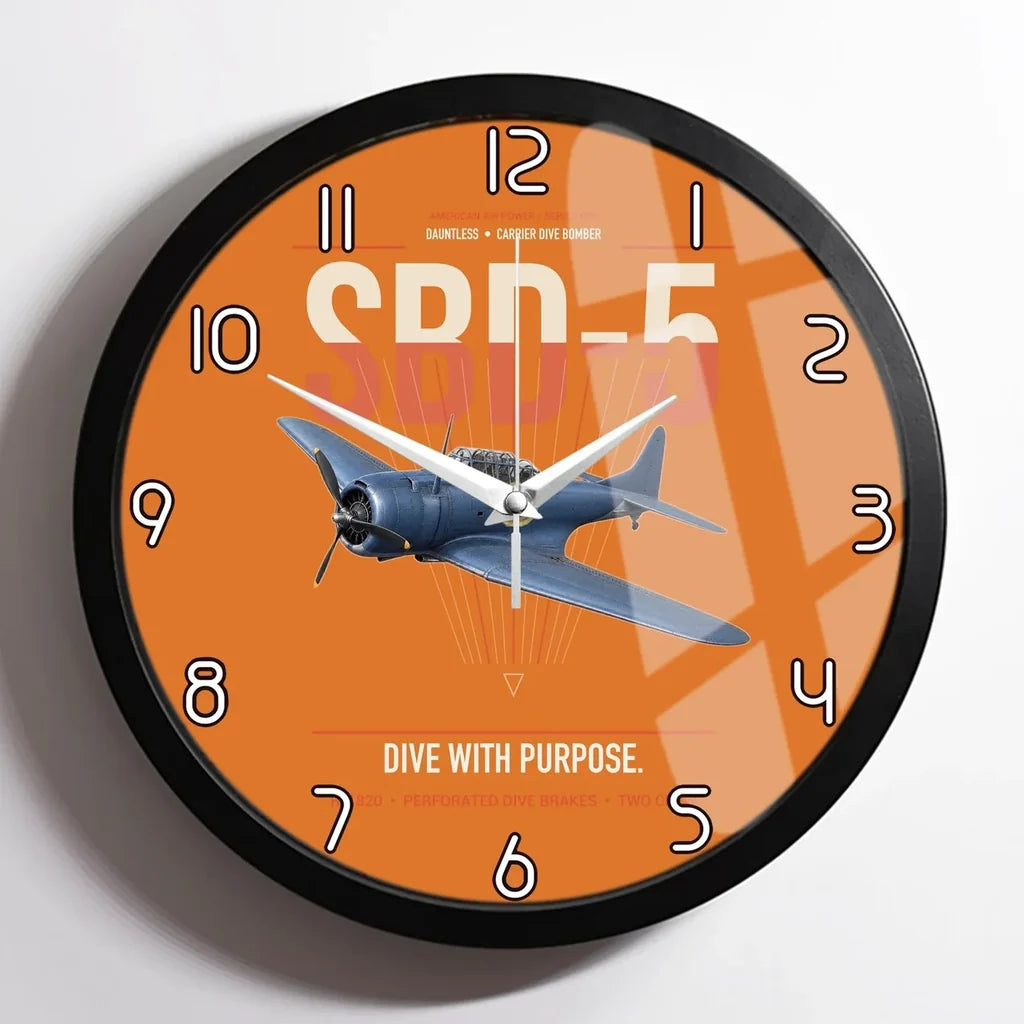 SBD-5 Dauntless design on orange framed wall clock